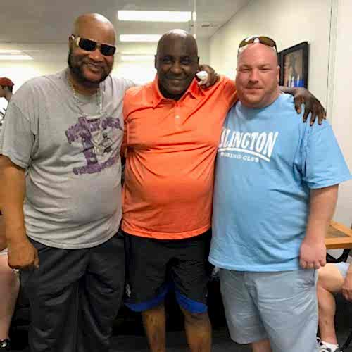 Reggie Hagland with Eddie Mustafa (former WBA Light Heavyweight champion of the world) and Mike McCallum (former professional boxer having held the WBA and WBC Titles) at Mayweather's Gym in Las Vegas